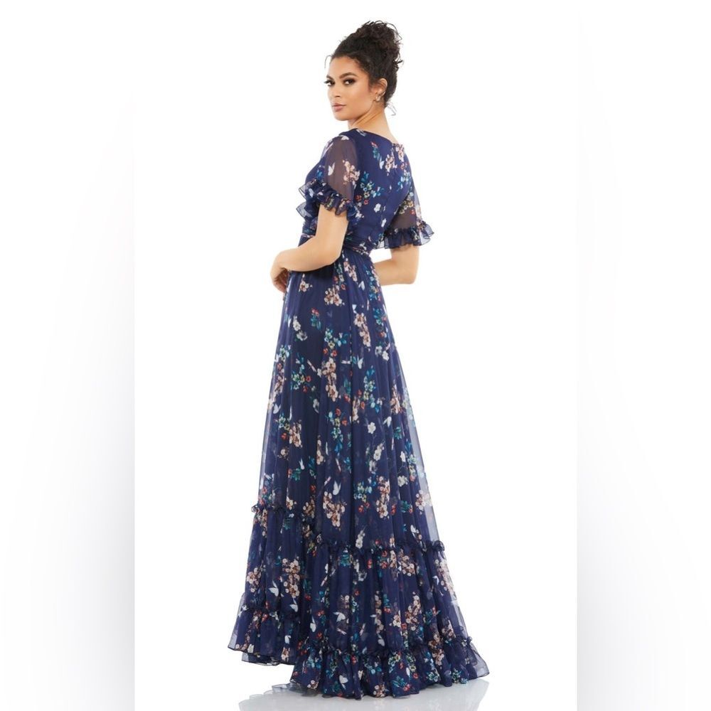 Mac Duggal Flounce Sleeve Floral Maxi Dress in Navy Multi, NWT, Size 4 - Picture 2 of 9